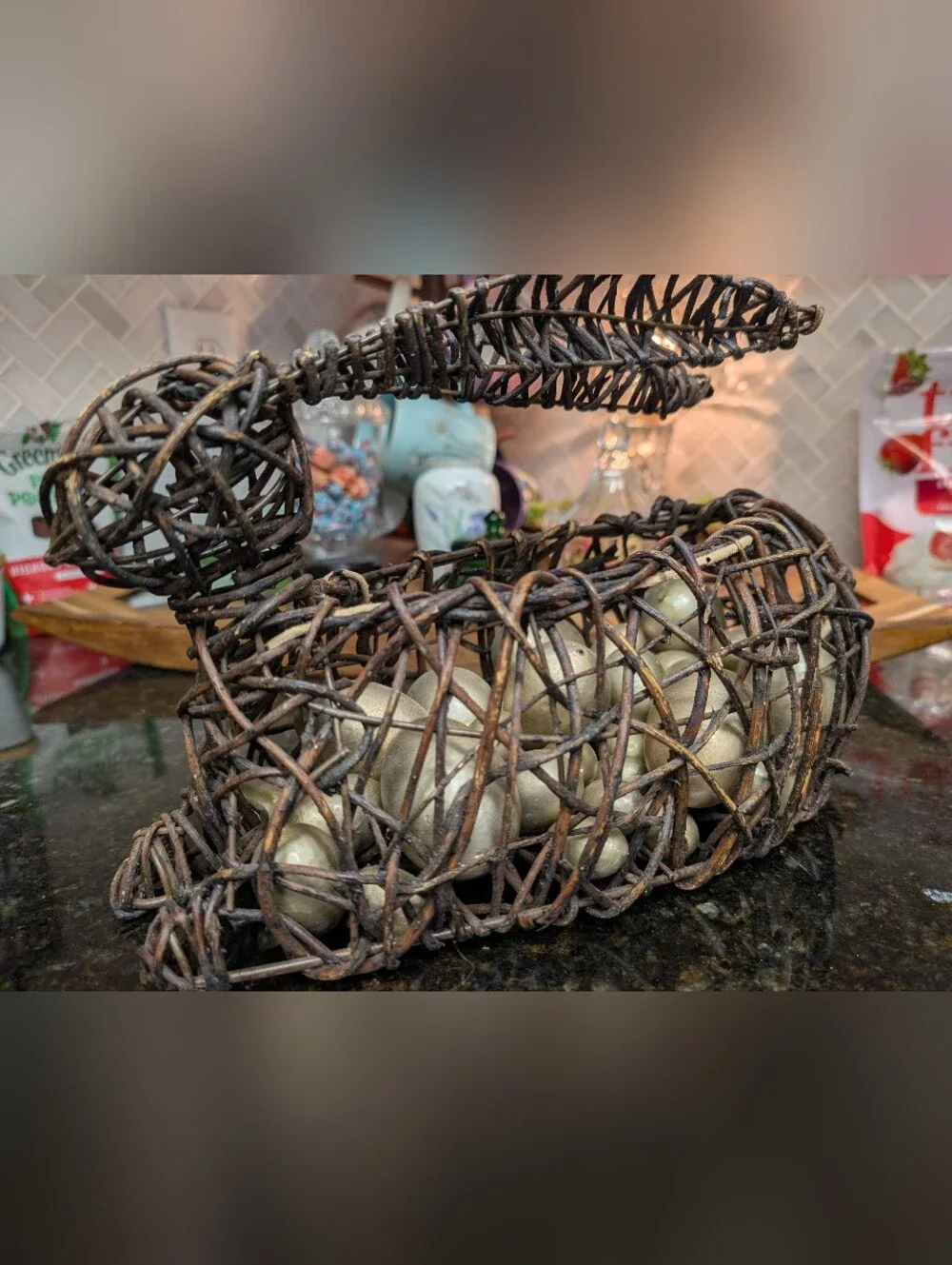 Pier 1 Imports grapevine Easter bunny basket featuring a woven vine construction